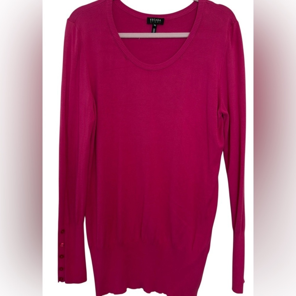 Escada Sport- pink sweater with button on sleeve women’s size XL